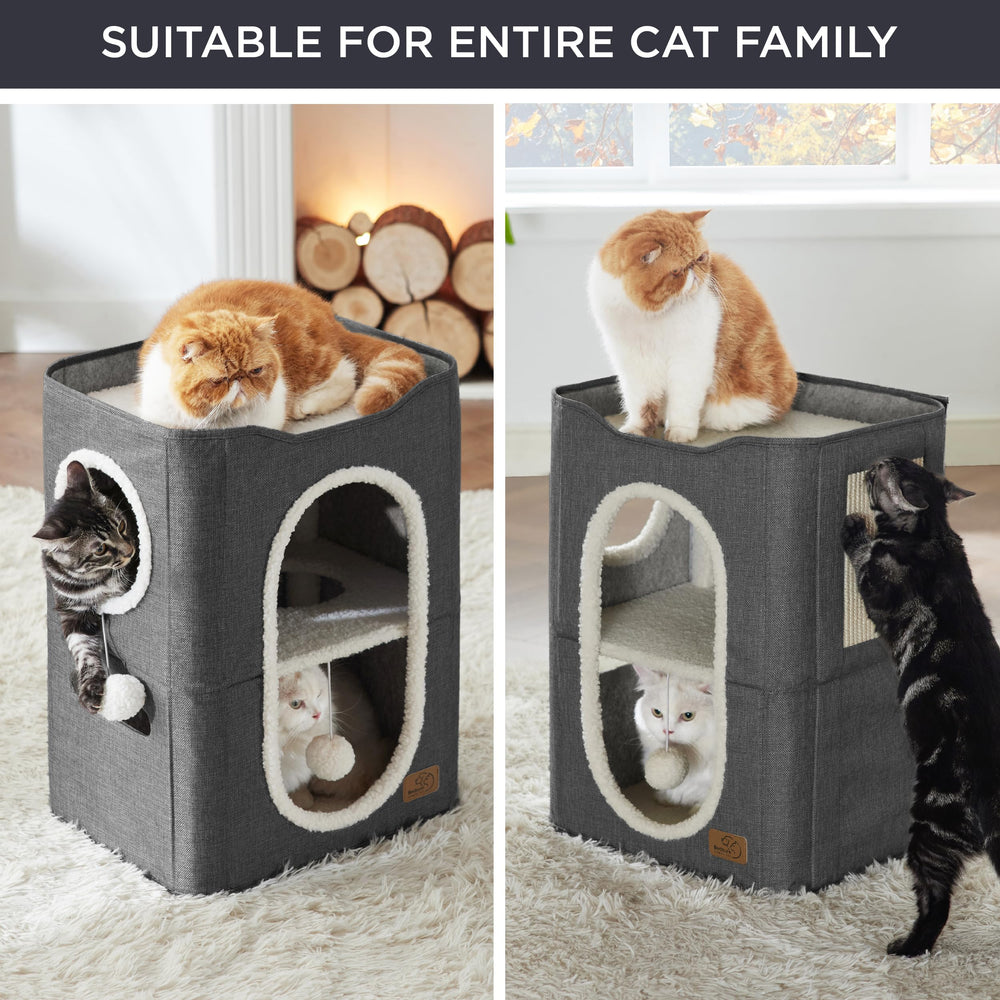 Bedsure 2-Story Cat House plush ball for batting and interactive play.
