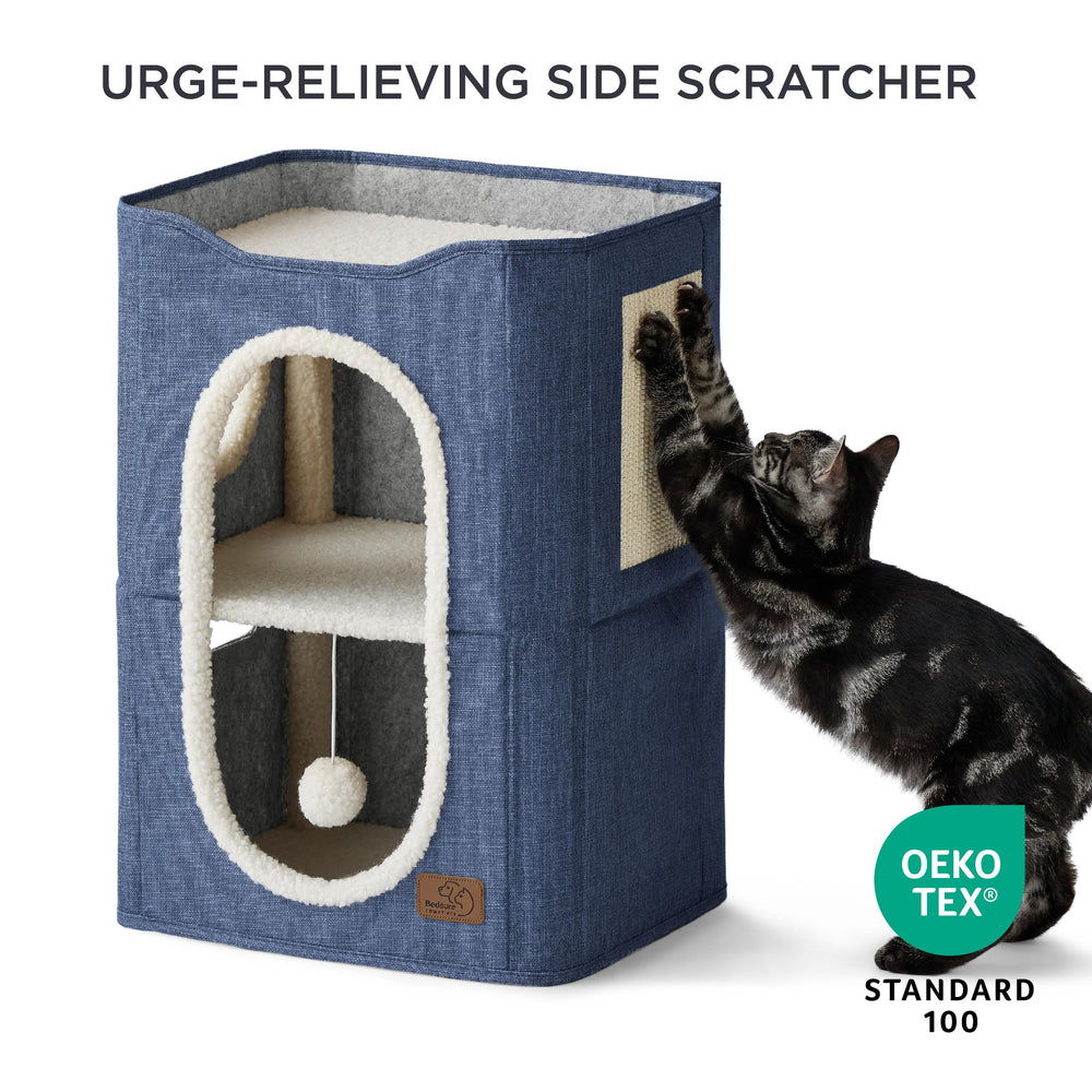 Bedsure 2 Story Cat House – scratch pad invites engaging claw maintenance.