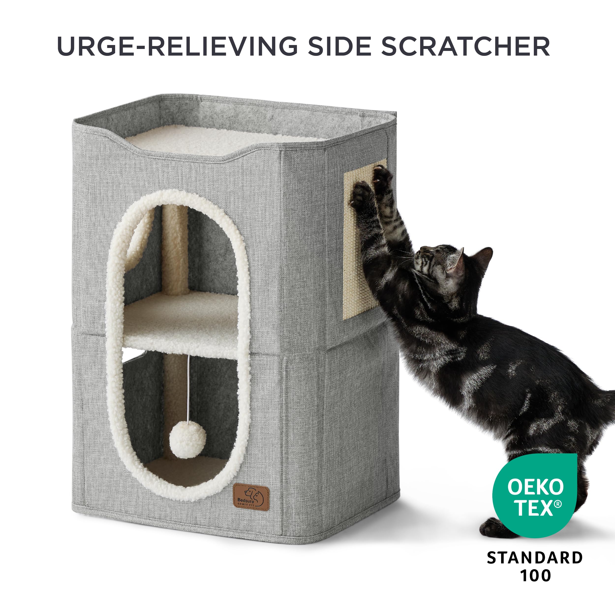 Bedsure 2 Story Cat House side view highlighting sturdy MDF frame for long-lasting use