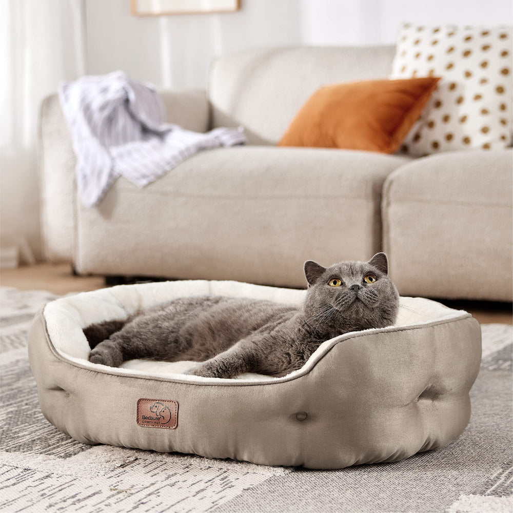 Bedsure 25-inch round pet bed taupe fits small dogs comfortably