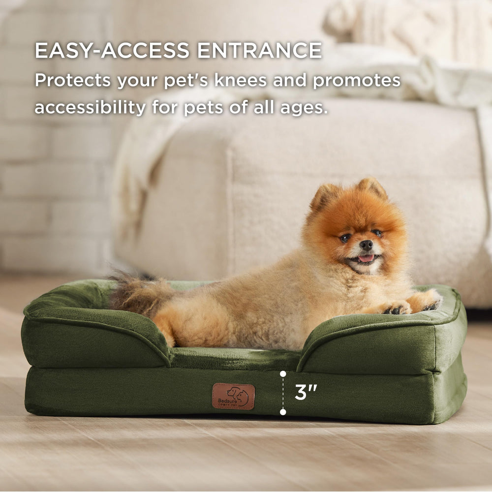 Bedsure bed in living room setup showcasing compact 24-inch size for small pets.