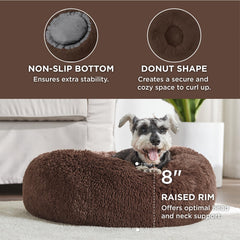 Bedsure calming dog bed fluffy plush fur close-up highlights soft texture for anxious pets.