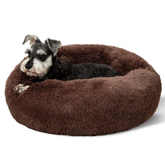 Bedsure calming dog bed donut top view showing plush fur for cozy curling up.