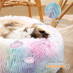 Bedsure calming cat bed close-up showing raised rim for head and neck support