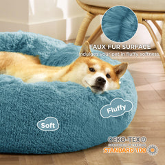 Bedsure donut bed anti-slip base keeps the round bed in place for safe lounging.