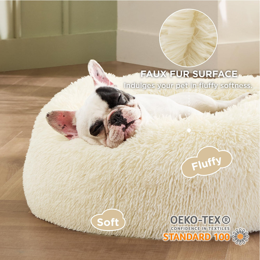Bedsure calming dog bed raised edge closeup showing head and neck support.