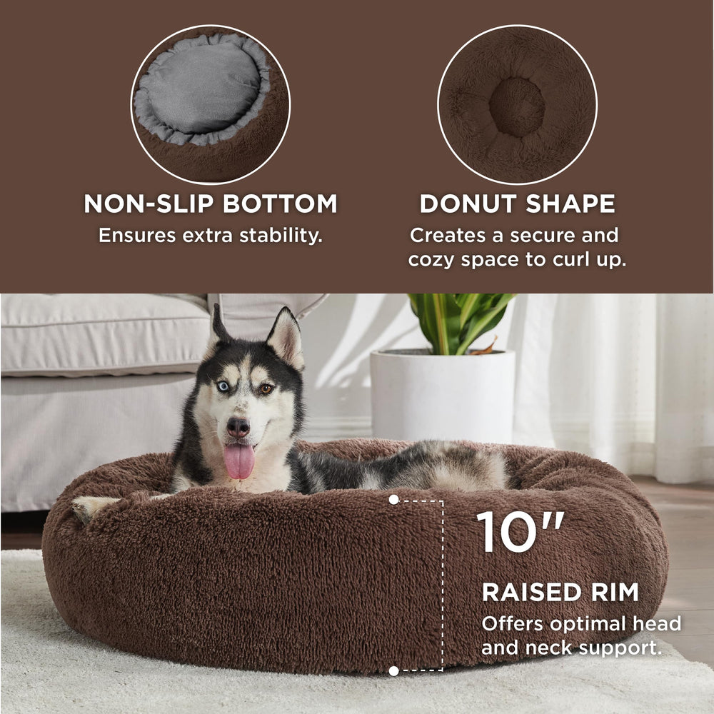 Bedsure calming dog bed plush faux fur interior invites cozy lounging.