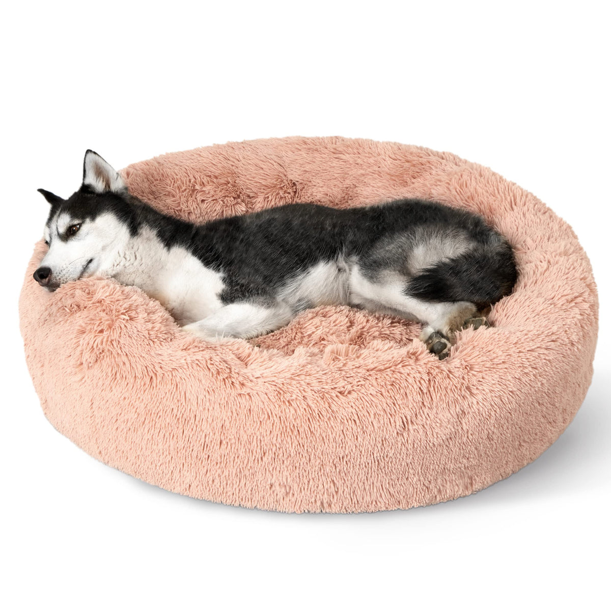 Bedsure calming dog bed round donut pink 36in showing curl-up comfort
