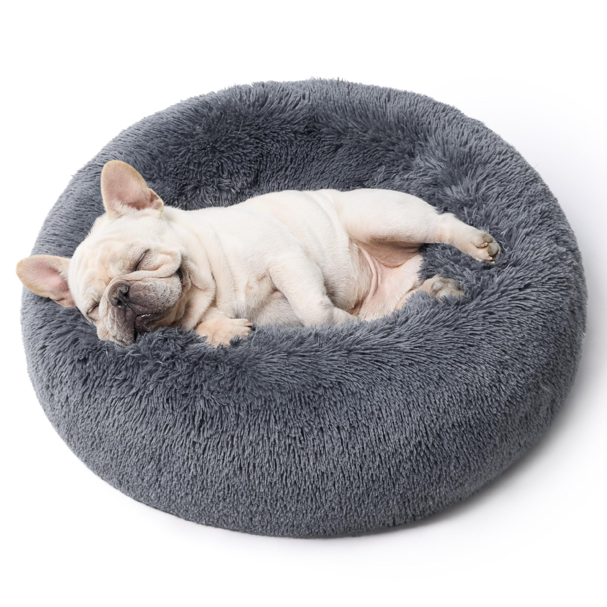 Bedsure calming donut bed, 30-inch round in dark grey, for cozy secure dog sleep