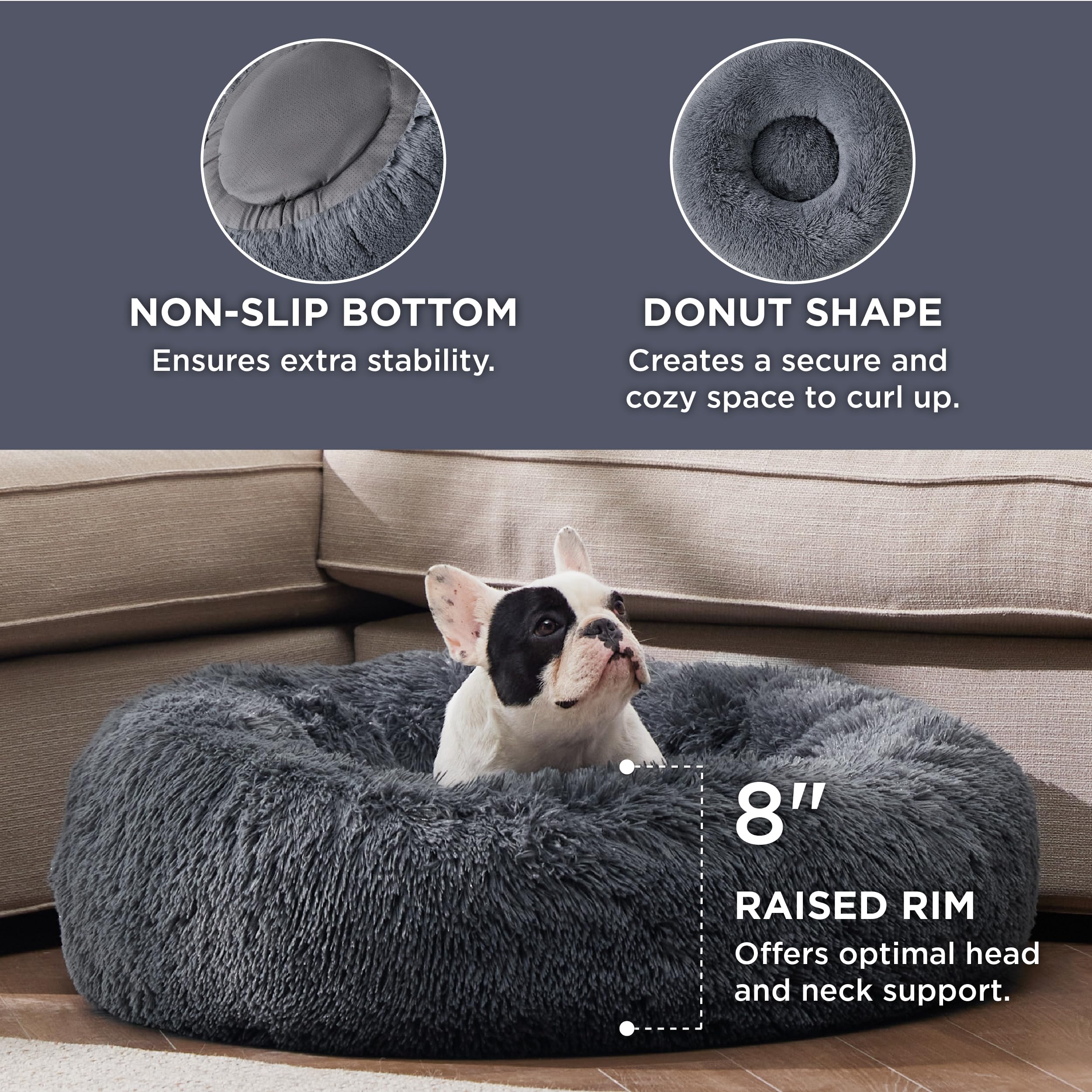 Bedsure calming bed base demonstrates anti-slip bottom to keep the bed in place