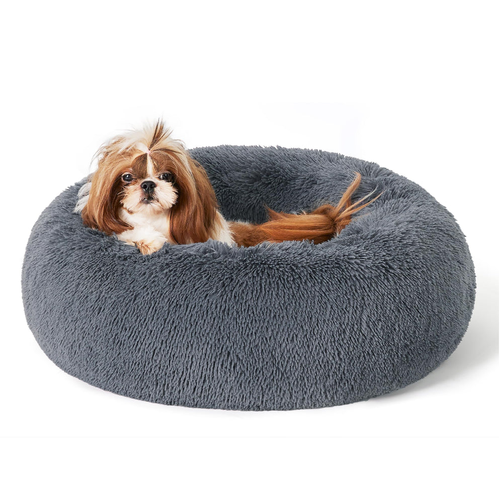 Bedsure calming dog bed 27in dark grey with plush faux fur for cozy curl-ups