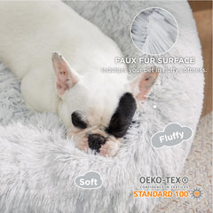 Bedsure calming donut dog bed anti-slip base keeps the round bed secure during play.