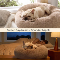 Bedsure Calming Donut Dog Bed anti-slip base keeps the bed in place during naps.