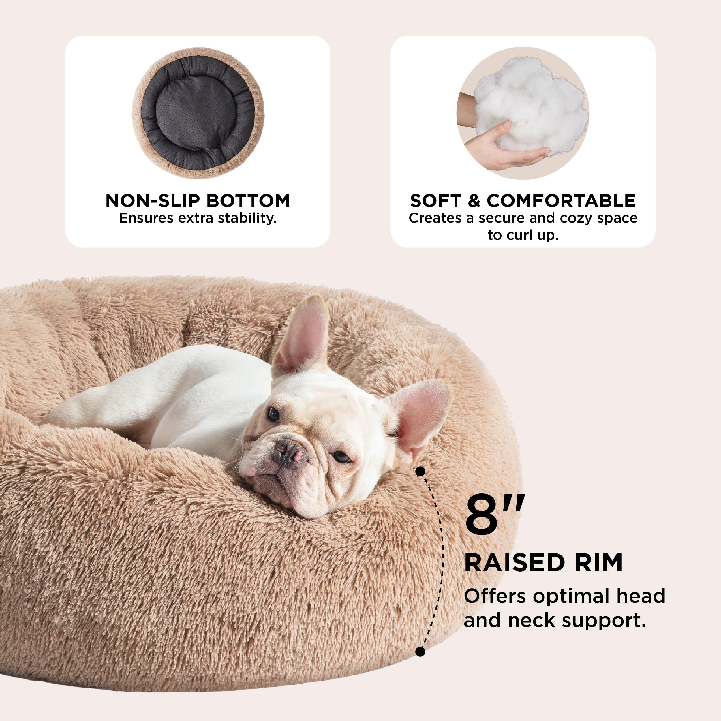 Bedsure Calming Donut Dog Bed up to 45 lbs emphasizes suitability for medium sized pets.
