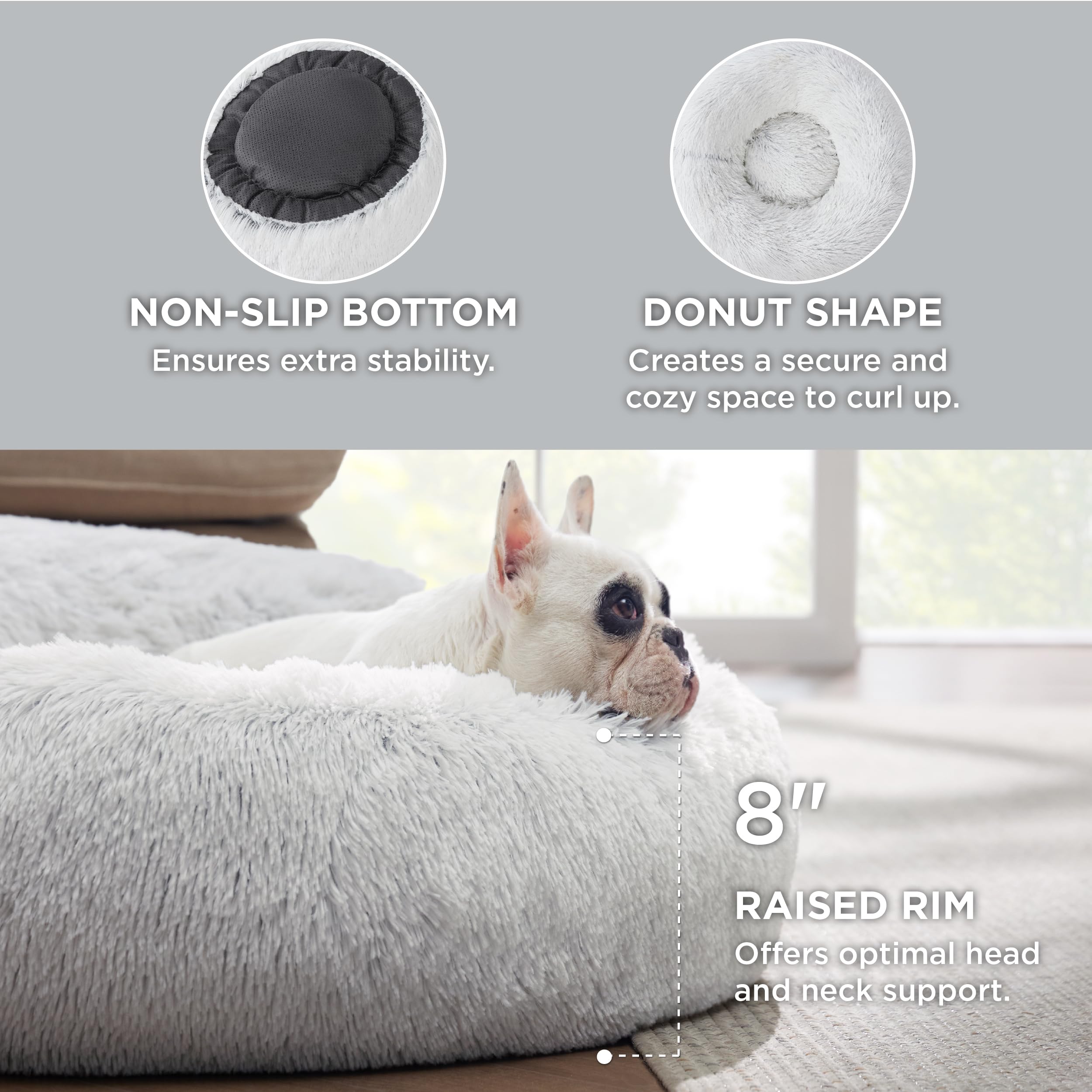 Bedsure calming donut bed faux fur detail adds inviting softness for relaxed lounging.