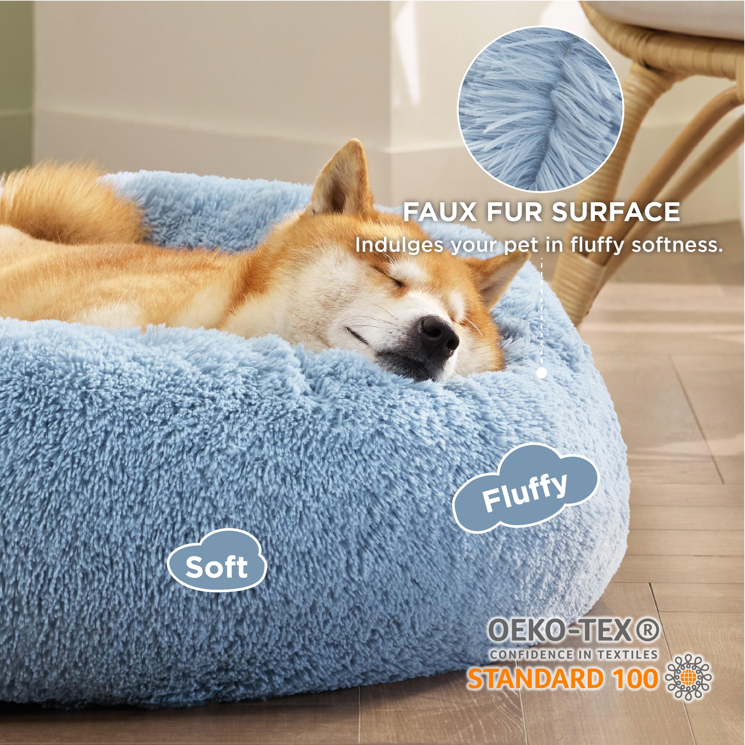 Bedsure Donut bed edge close-up shows raised rim for head support.