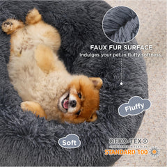 Bedsure calming donut dog bed raised rim—neck support for restful moments
