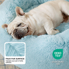 Bedsure calming dog bed round shape closeup faux fur comforts anxious pets.