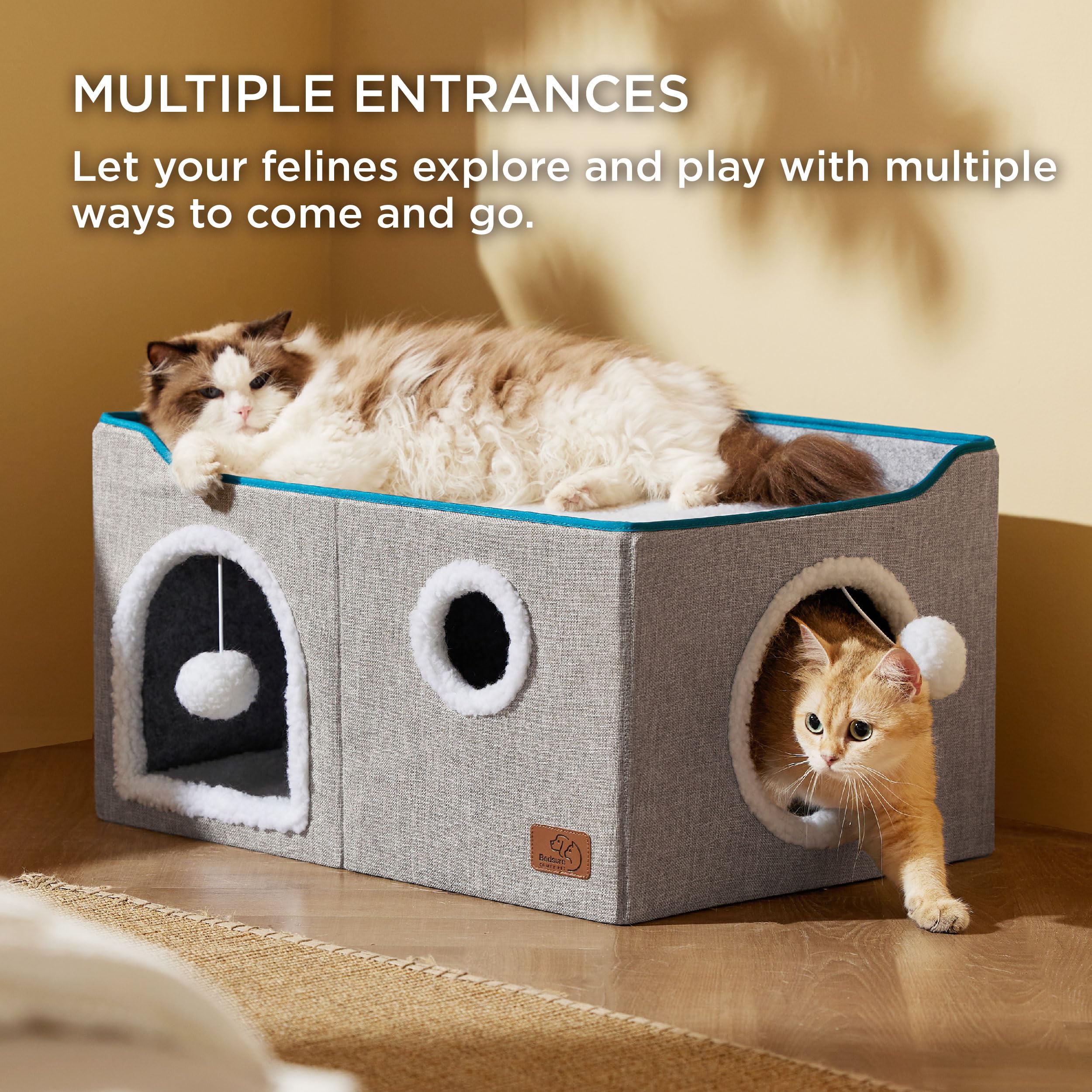 Bedsure cat bed dual entrances tunnel for exploration and play.
