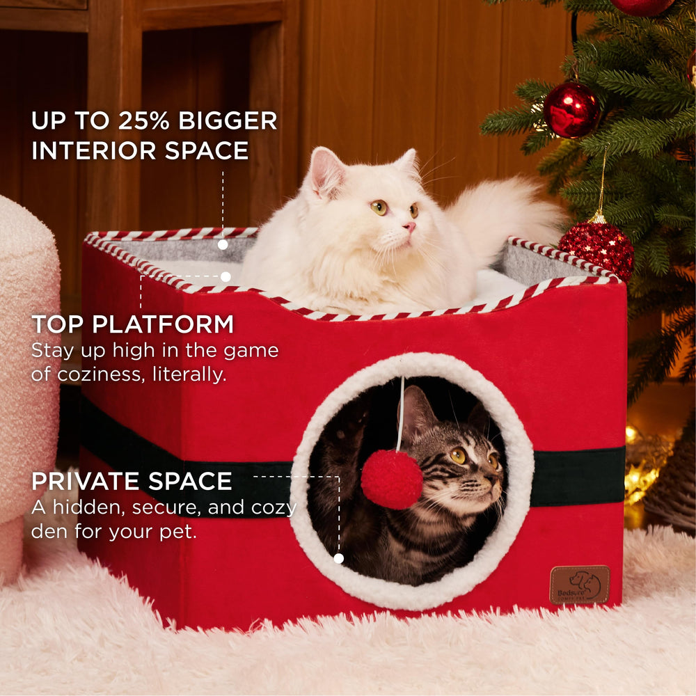 Bedsure cat bed fluffy ball hanging red, engaging play for cats