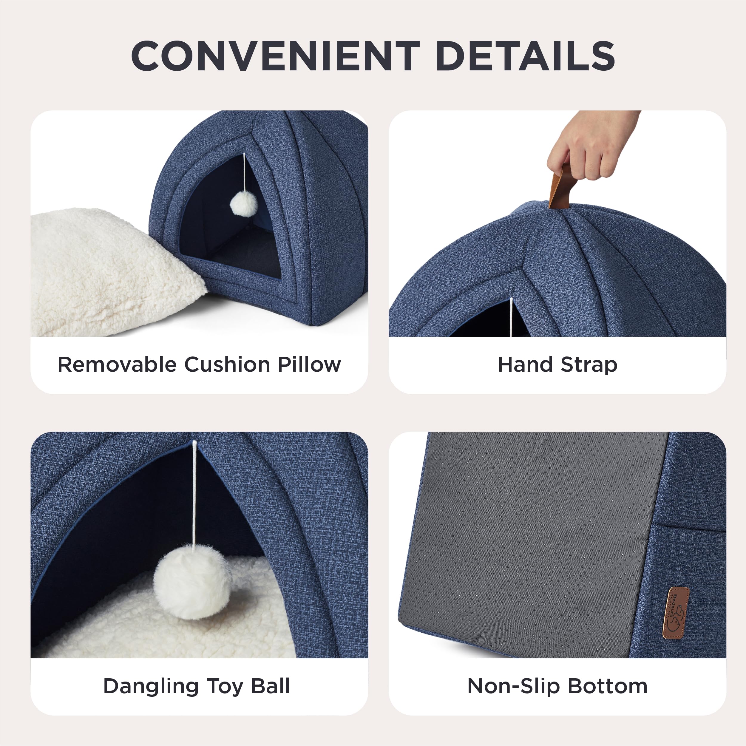 Bedsure cat bed non-slip bottom keeps the tent stable on tile.