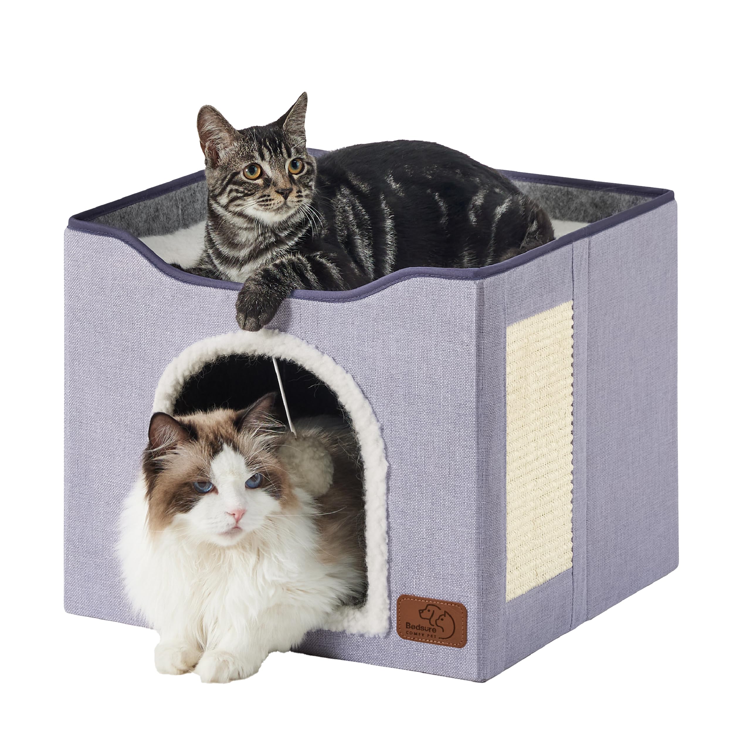 Bedsure cat beds enclosed cave side view shows a cozy hideaway for restful lounging indoors.