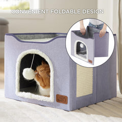 Bedsure cat beds fluffy ball hanging detail adds interactive playtime and enrichment.