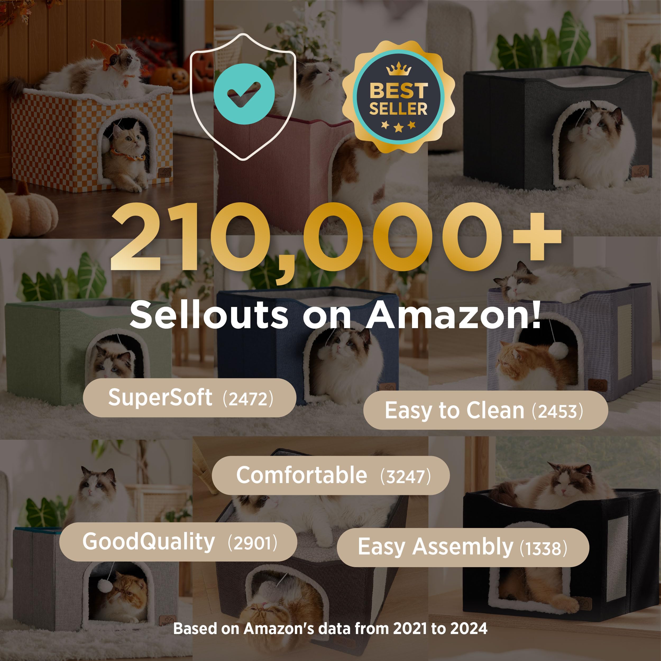 Bedsure cat beds ivory foldable design enables easy storage and mobility.