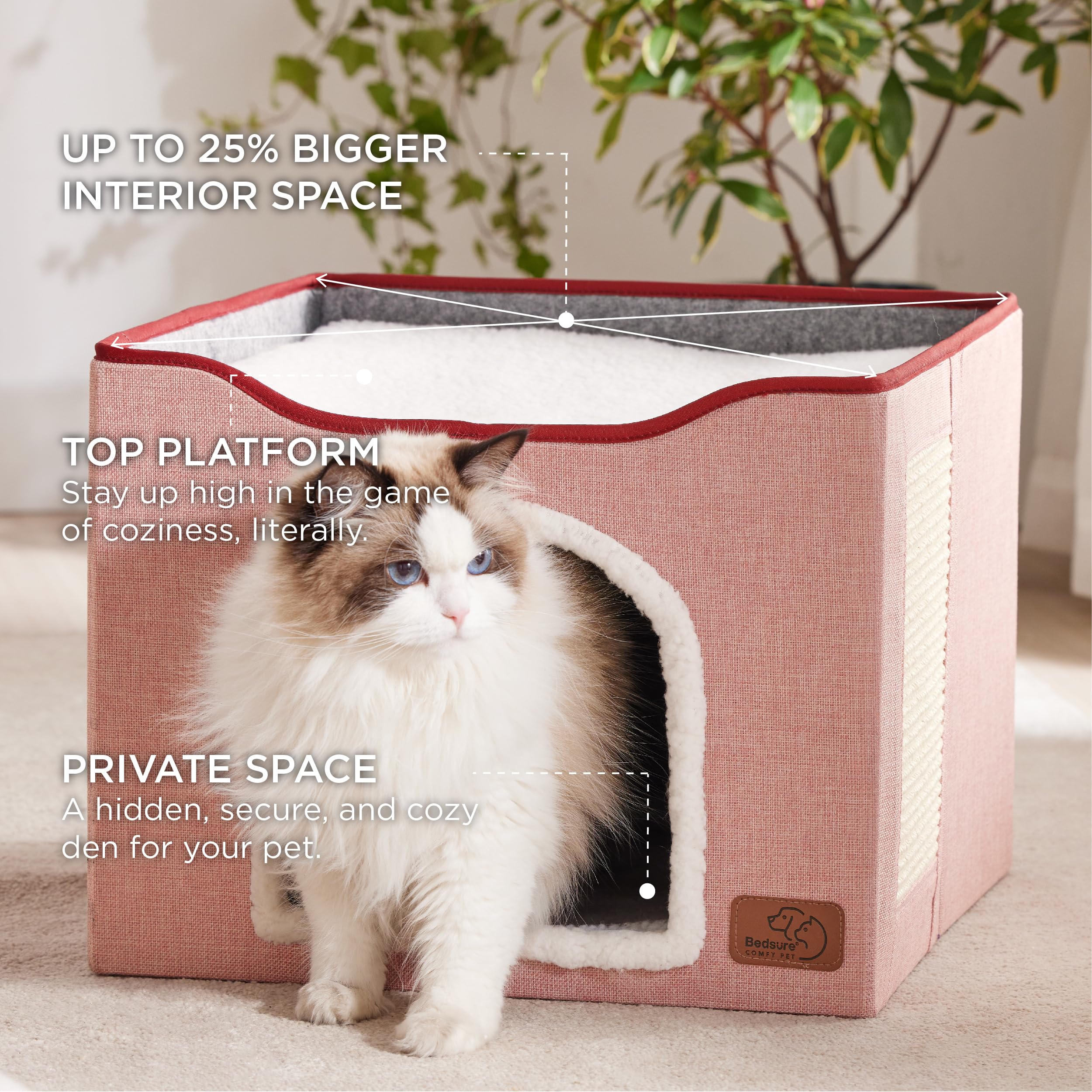 Bedsure cat beds indoor large cave top view demonstrates roomy lounging platform