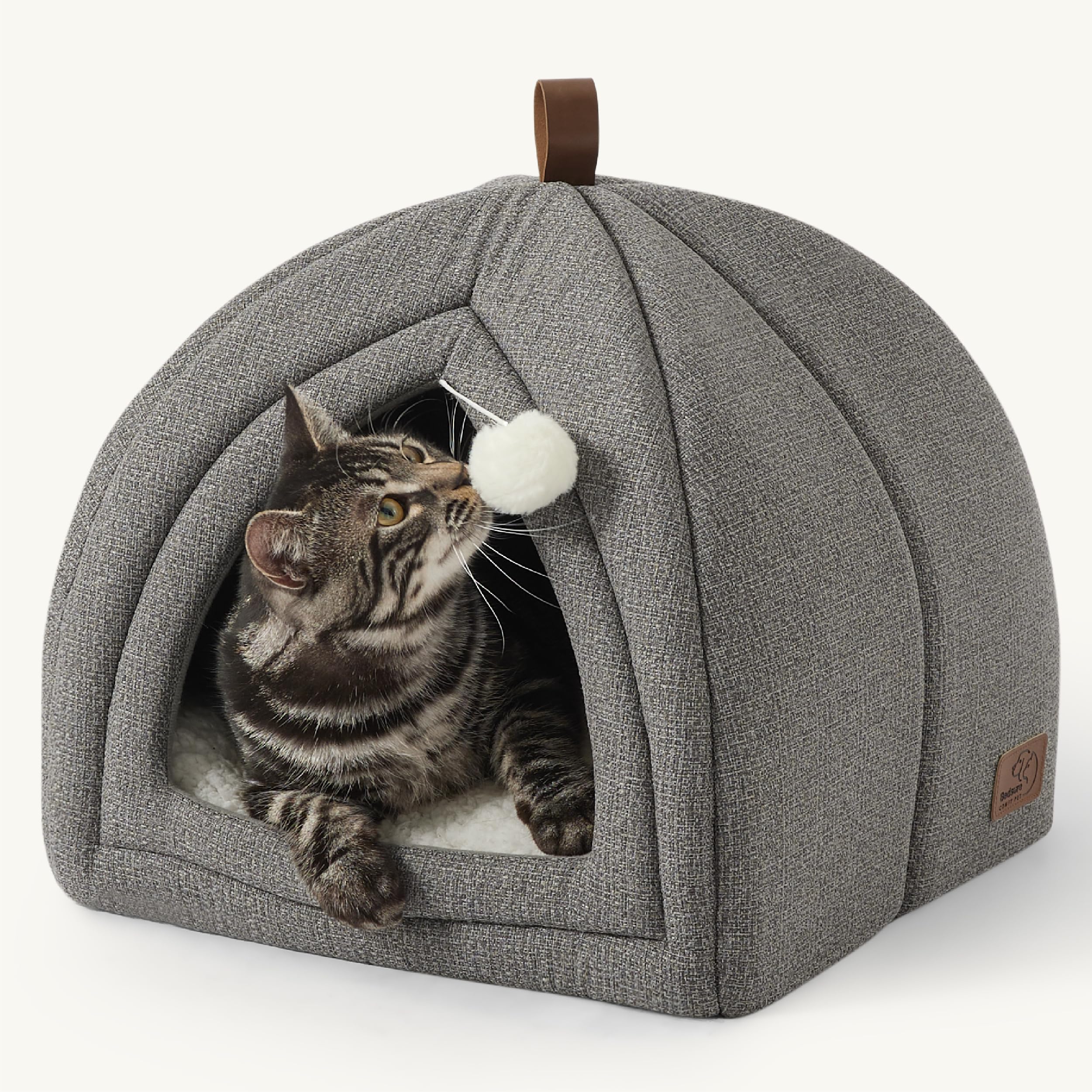 Bedsure Cat Cave Tent 16in gray—ideal cozy hideaway for kittens and small pets.