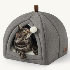 Bedsure Cat Cave Tent 16in gray—ideal cozy hideaway for kittens and small pets.