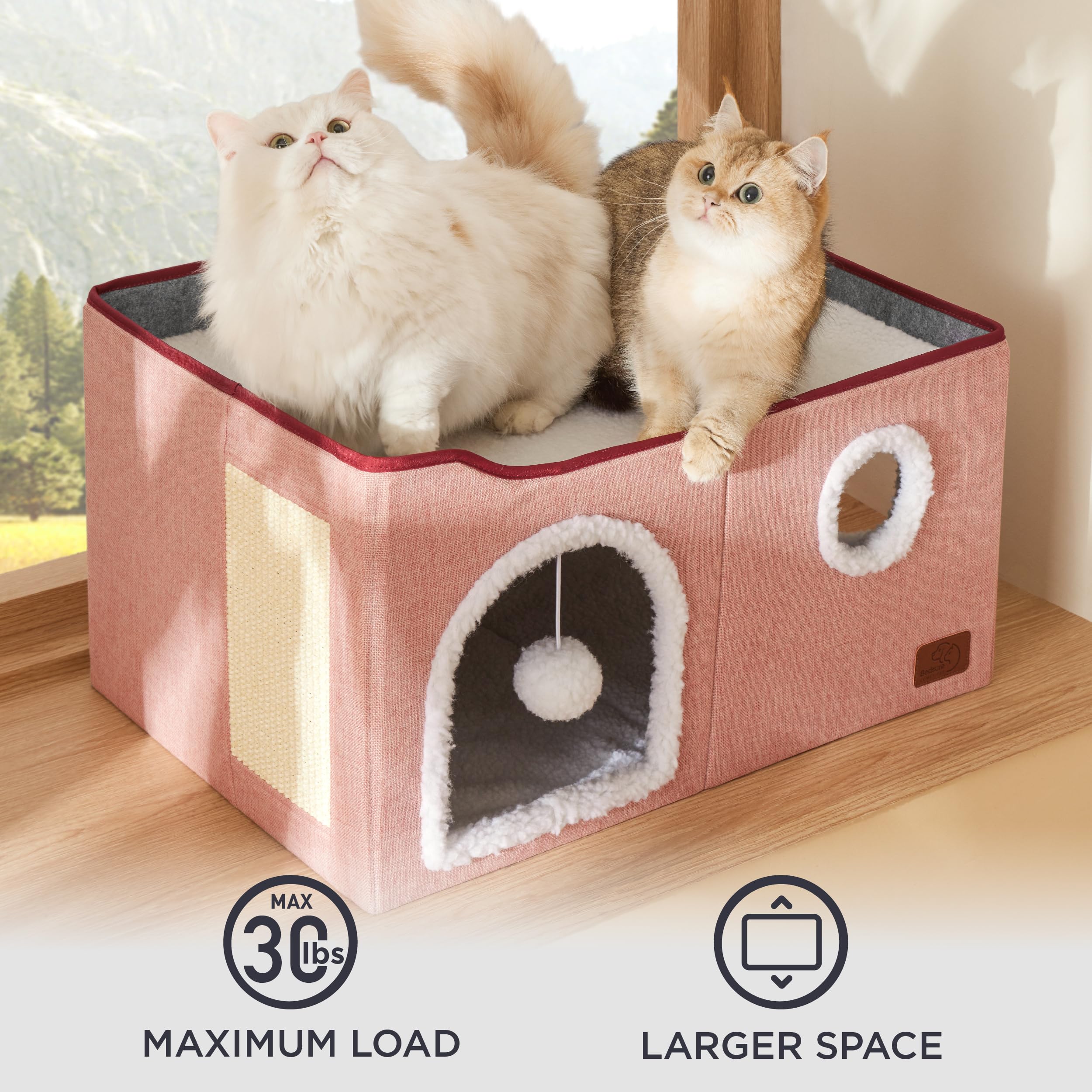Bedsure cat cube house pink dual entrances invite playful exploration.