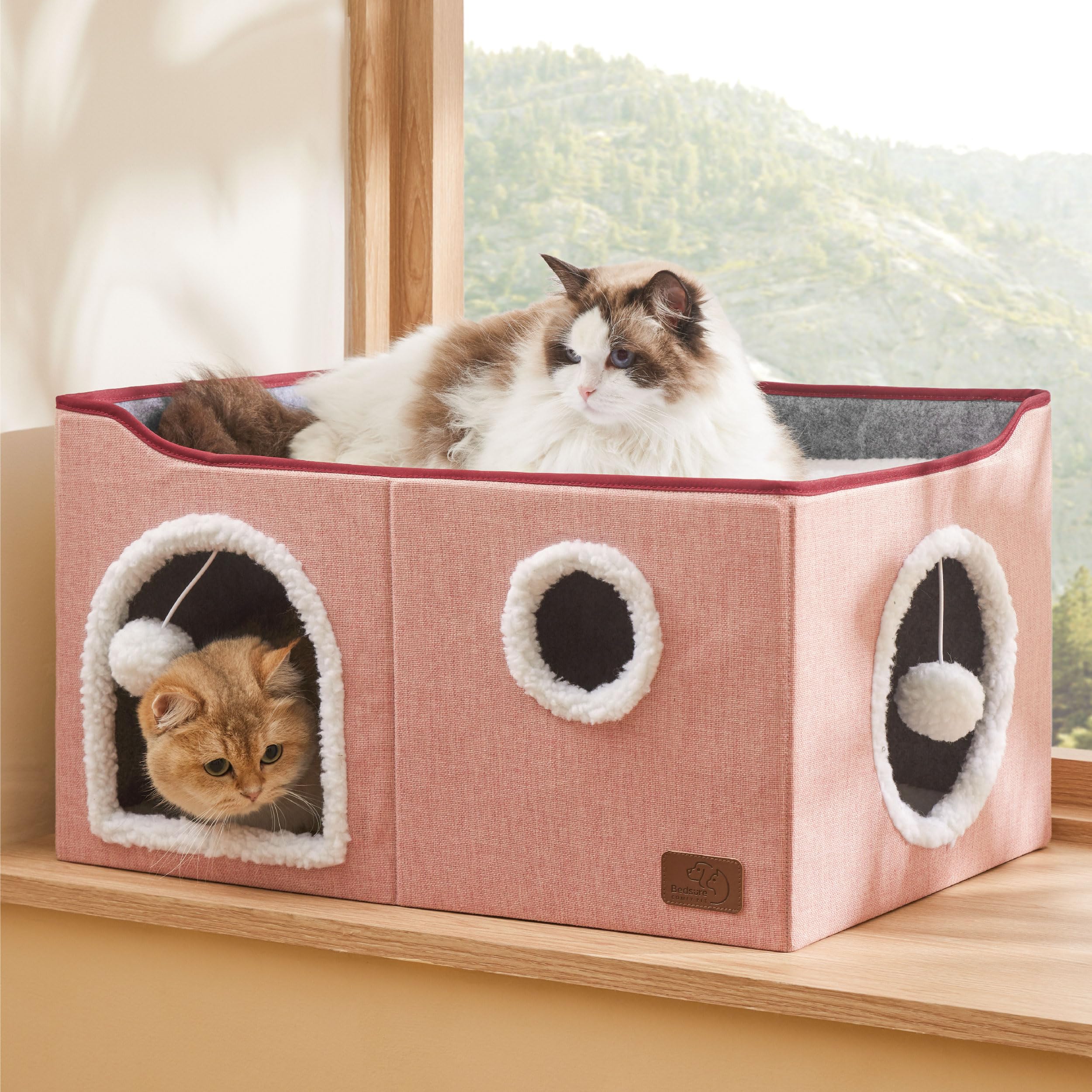 Bedsure cat cube house pink foldable design for easy storage.