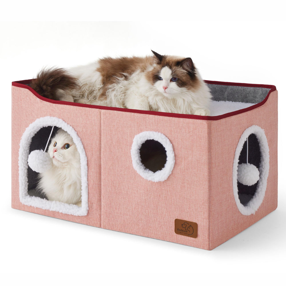 Bedsure cat cube house pink front view for cozy resting and quick nap spots.