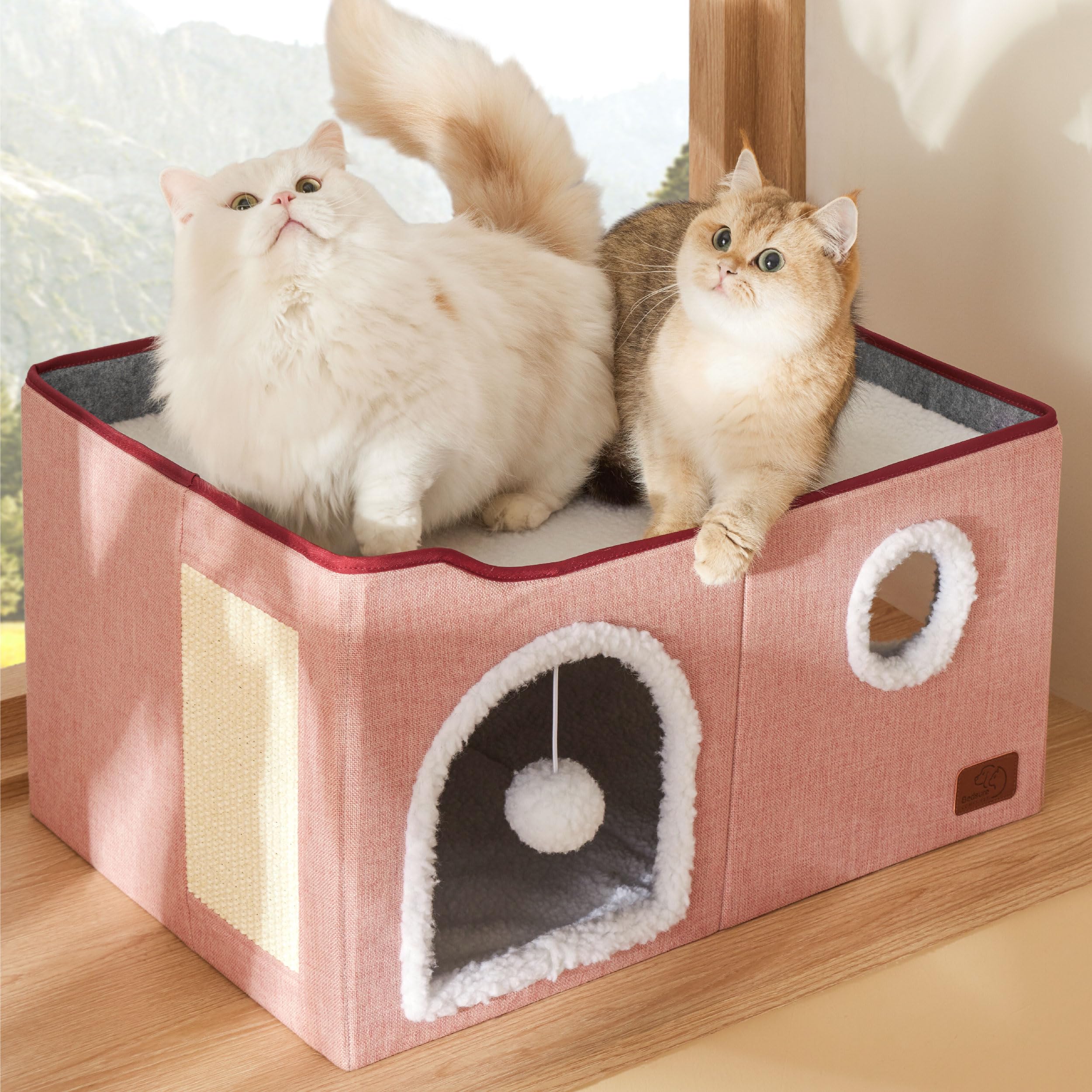 Bedsure cat cube house pink removable cushions simplify cleaning.