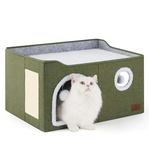 Bedsure cat cube house top platform for lounging and observation.