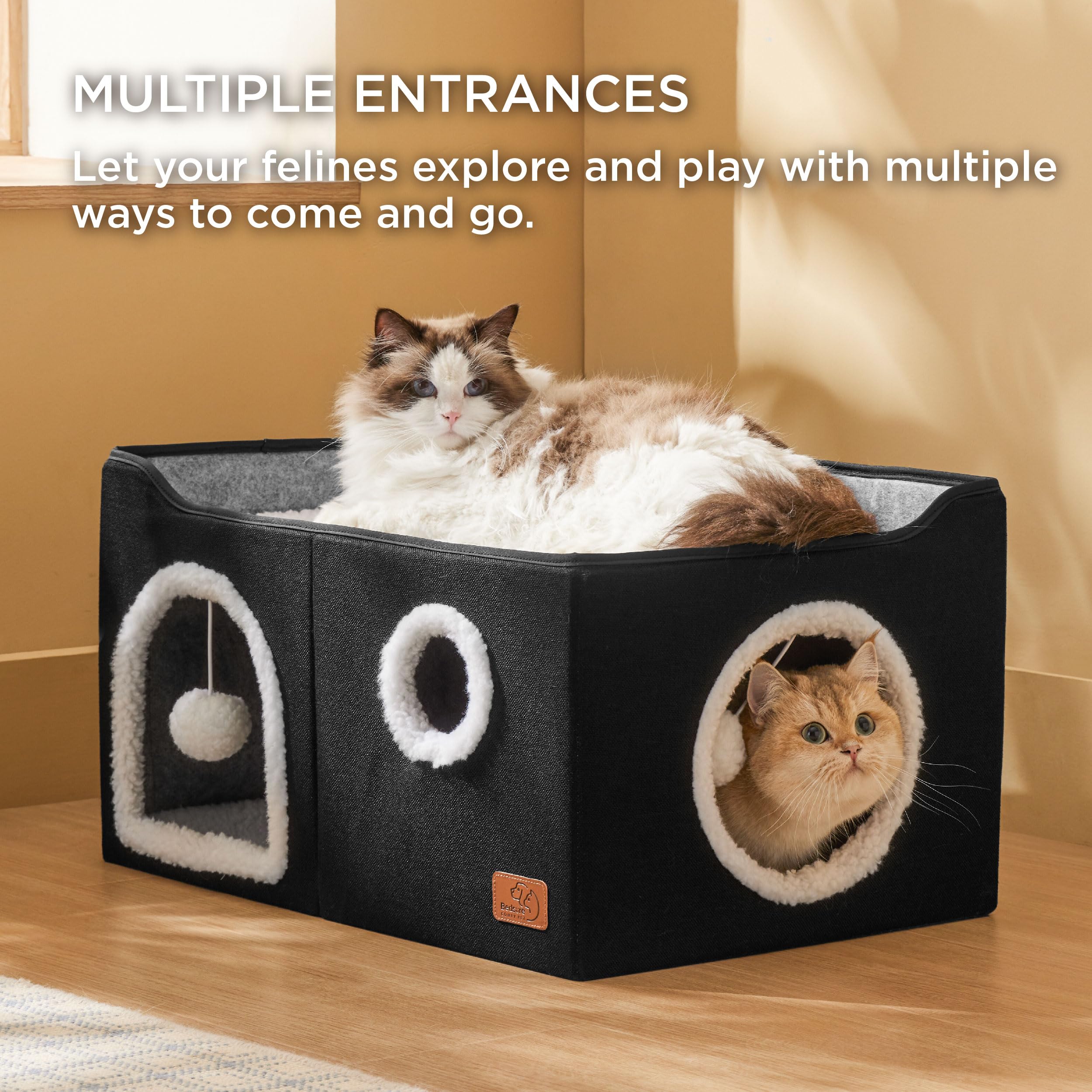 Bedsure cat house dual entrances with tunnel for exploration