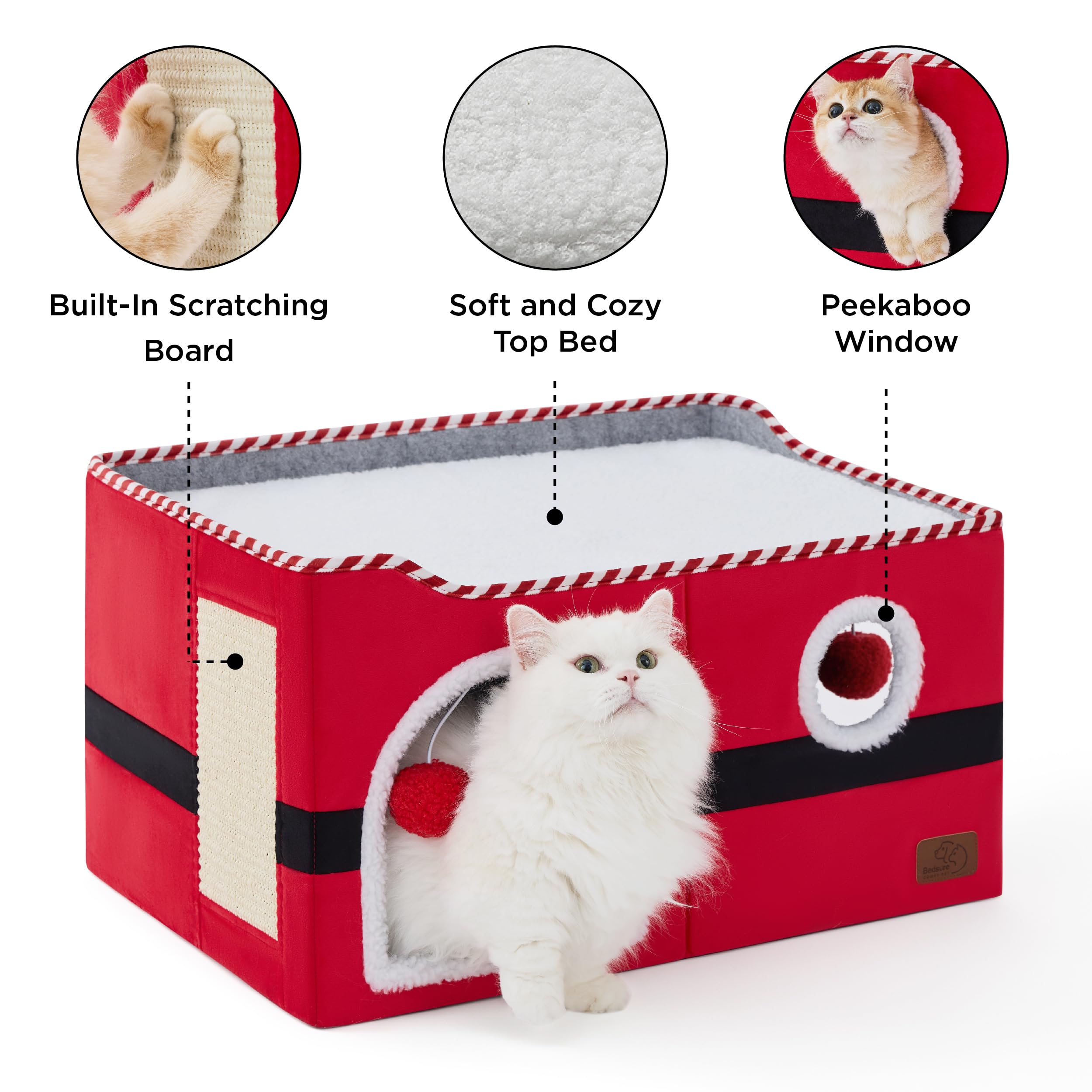 Bedsure cat house fluffy ball hanging adds playful entertainment for indoor cats.