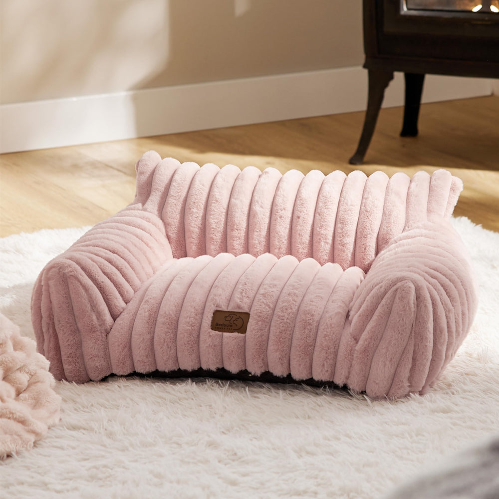 Bedsure Cat napping on couch scene illustrates comfy, inviting resting spot.