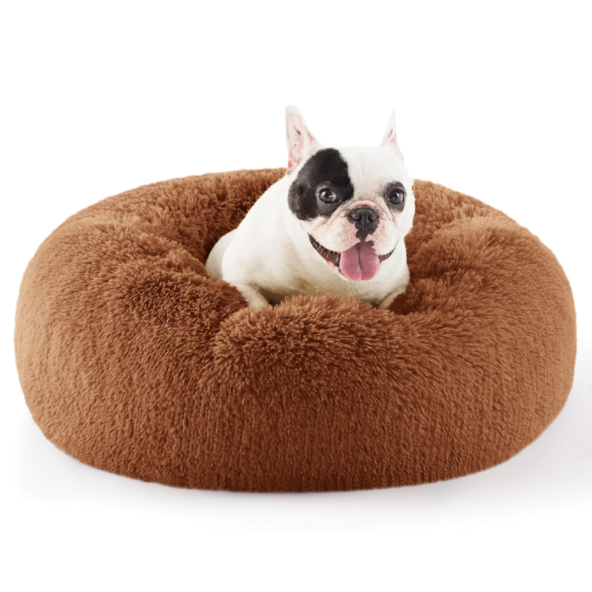 Bedsure copper donut bed closeup shows fluffy fur for cozy curl-up naps.