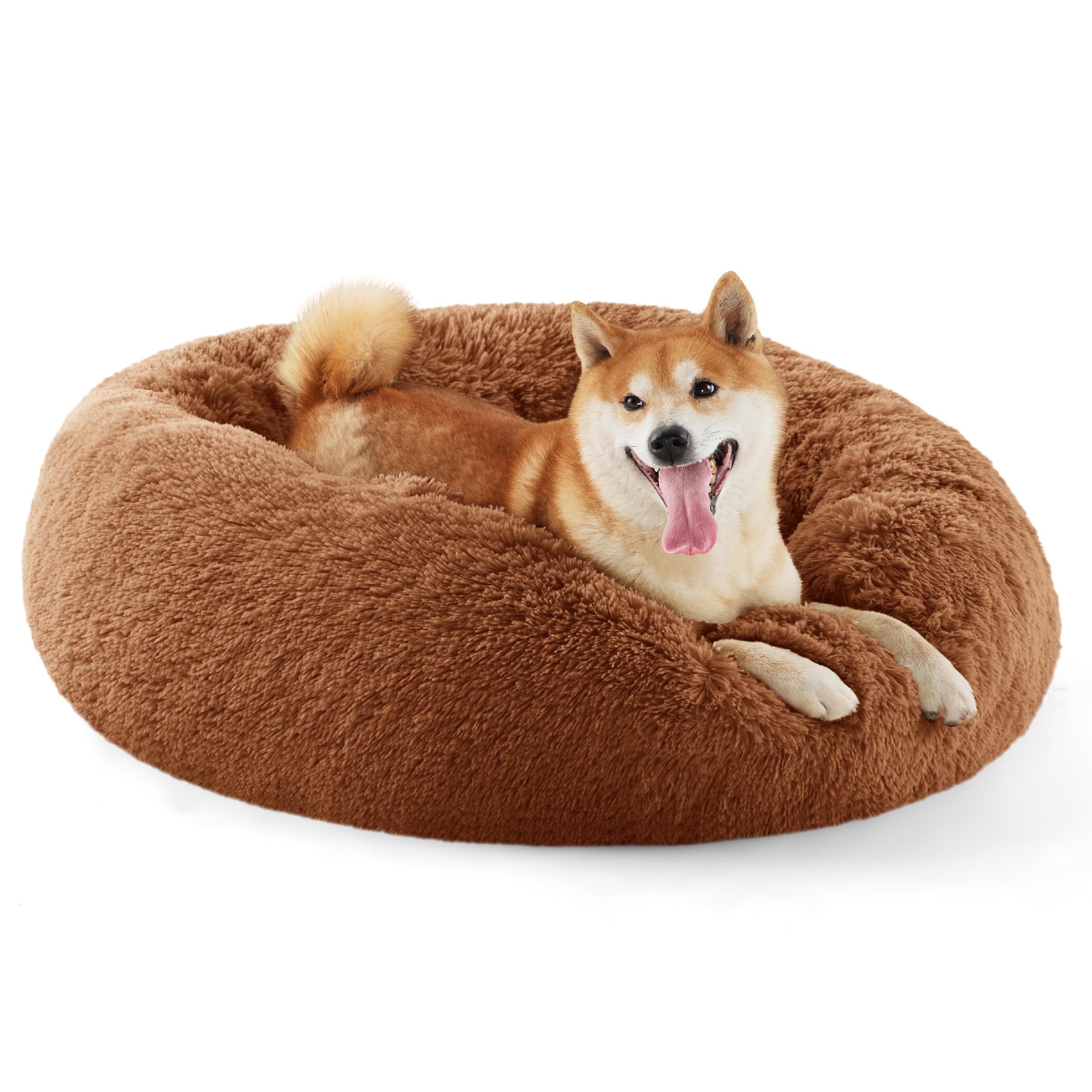 Bedsure copper donut dog bed front view with plush faux fur for cozy naps