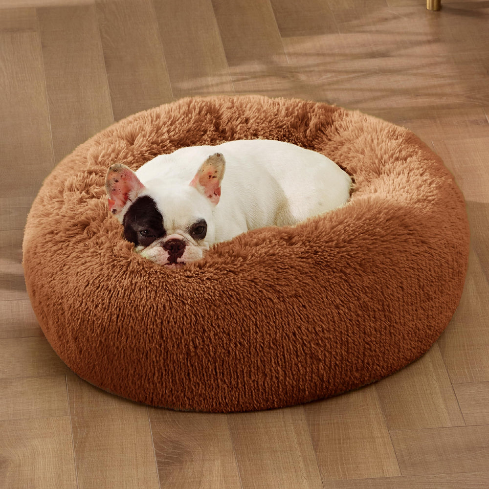 Bedsure copper small dog naps highlight the calming design and secure edge.