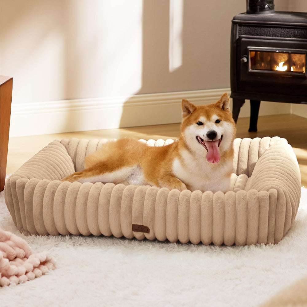 Bedsure corduroy fleece dog bed front view for cozy naps.