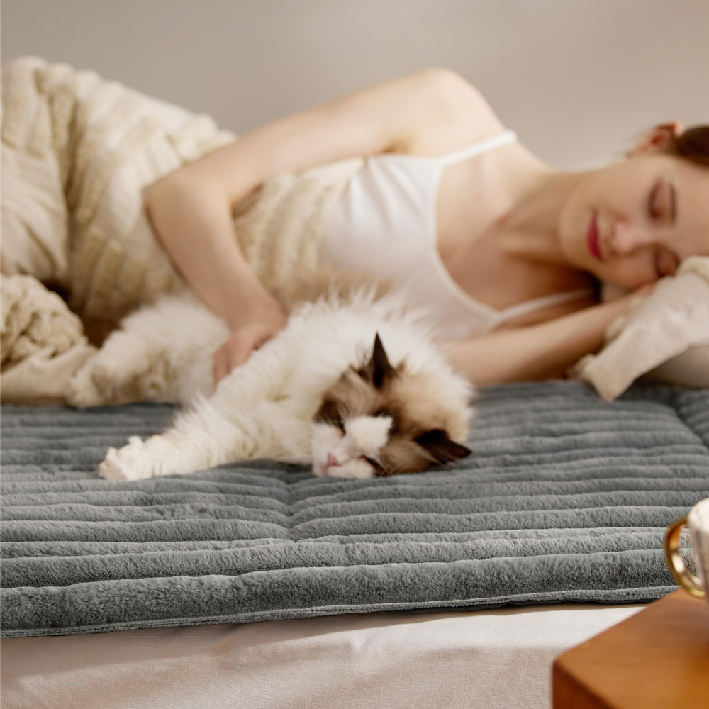 Bedsure cozy nap spot on sofa demonstrates warm, inviting rest.