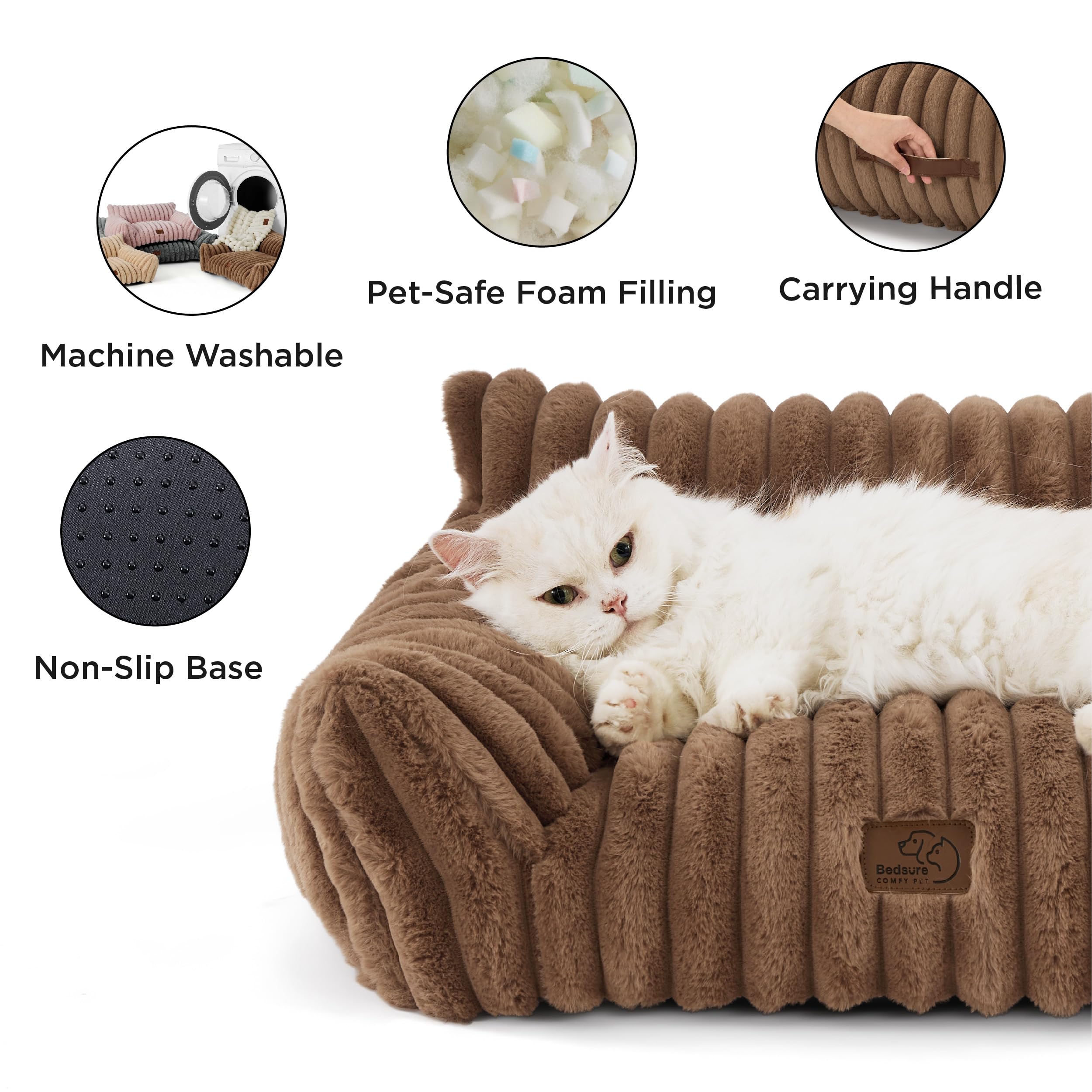 Bedsure cute cat couch copper brown removable cover demonstrates easy machine-wash care