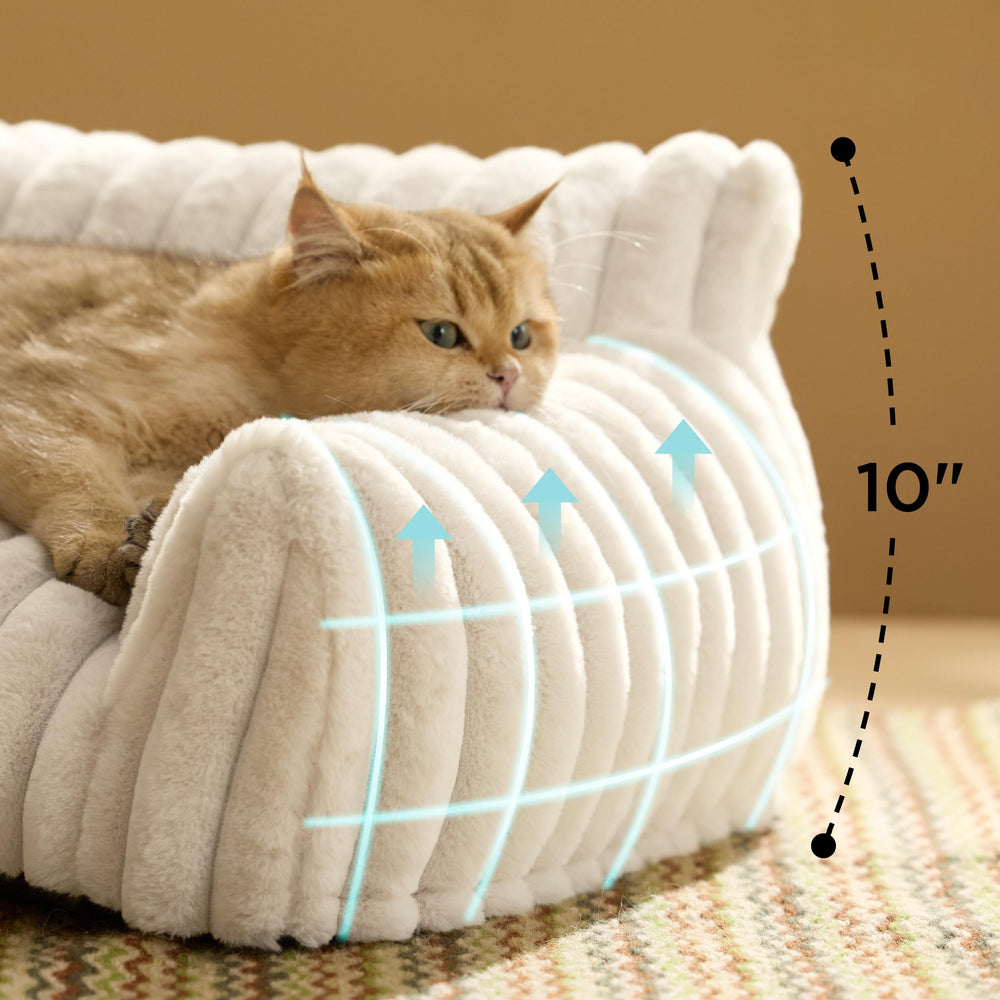 Bedsure Cute Cat Couch cream back view shows supportive high back for larger nap-seekers.
