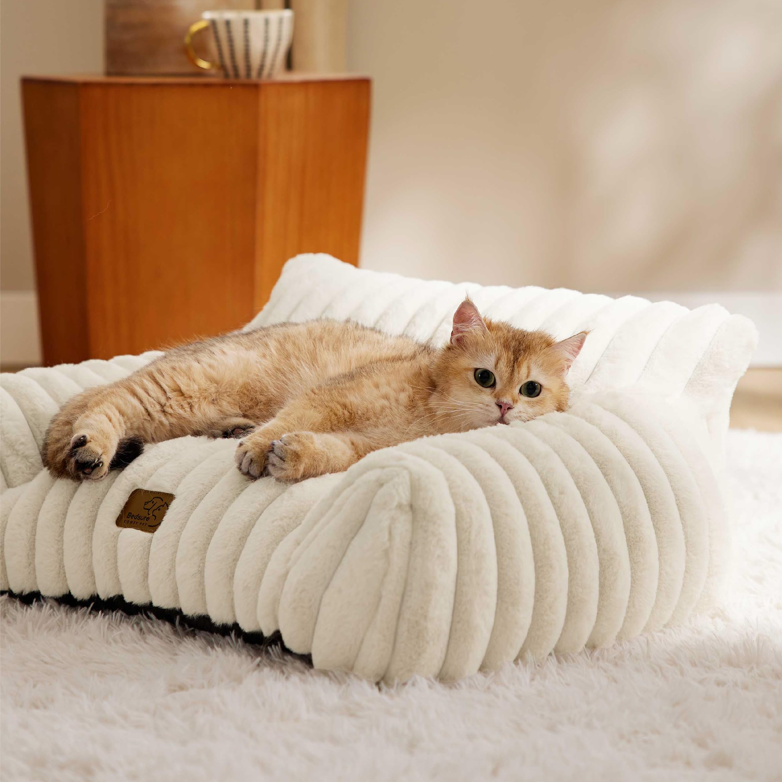Bedsure Cute Cat Couch cream in daily-use setting supports naps and cuddle sessions.