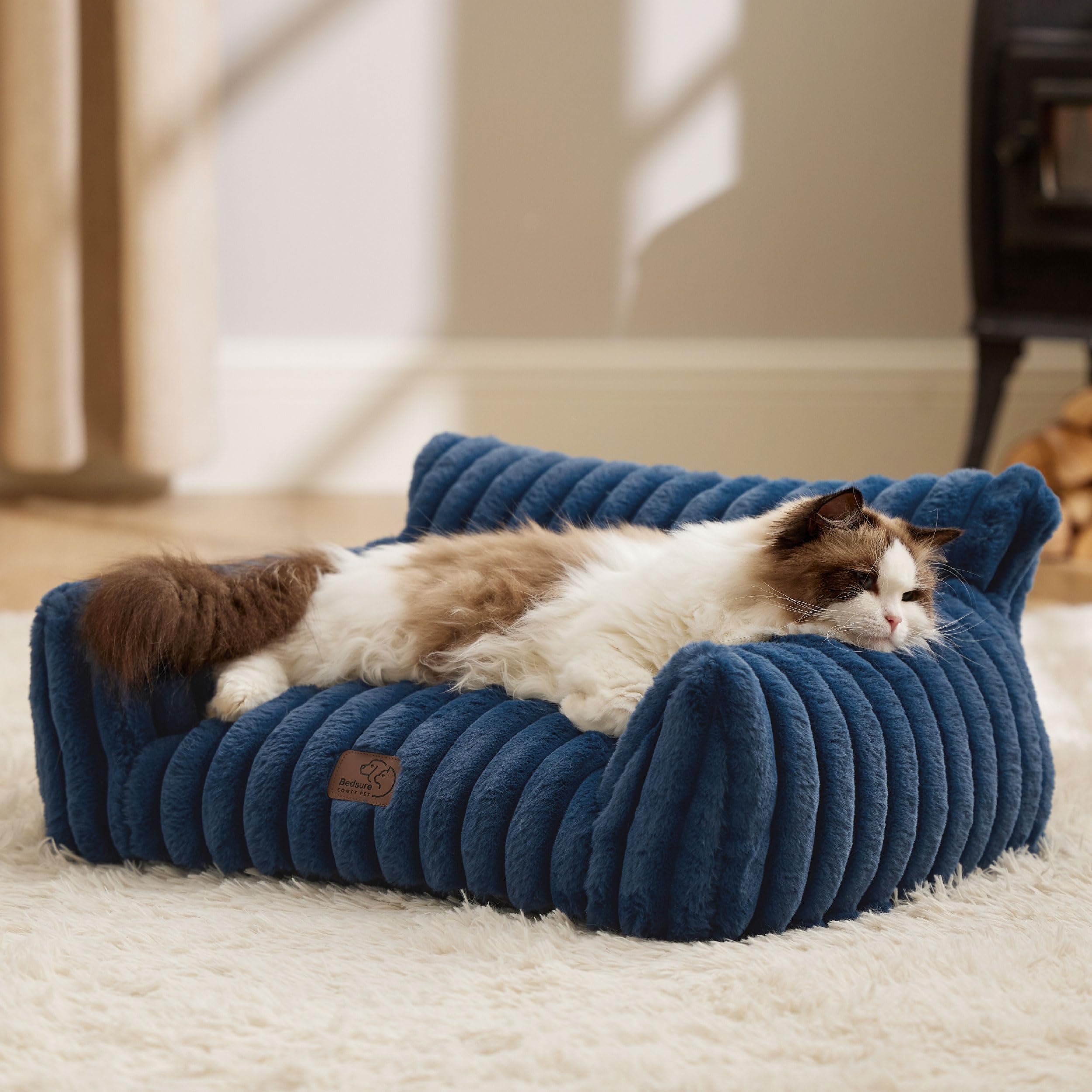 Bedsure cute cat couch night blue in soft corduroy offers cozy naps.