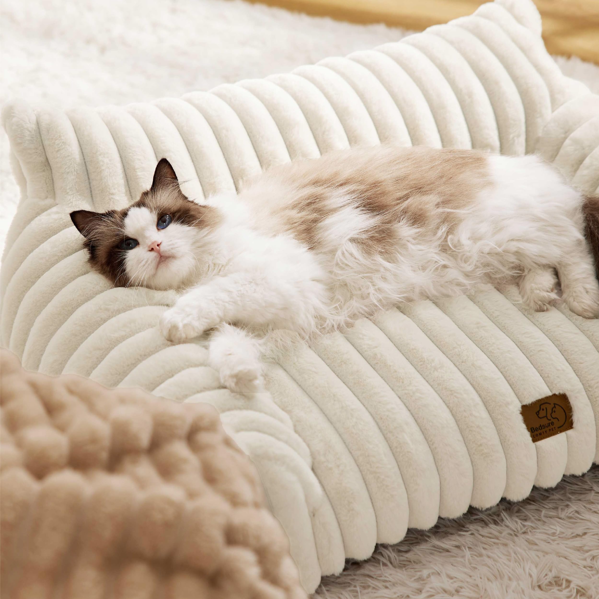 Bedsure Cute Cat Couch cream color complements home decor while inviting pets to nap.