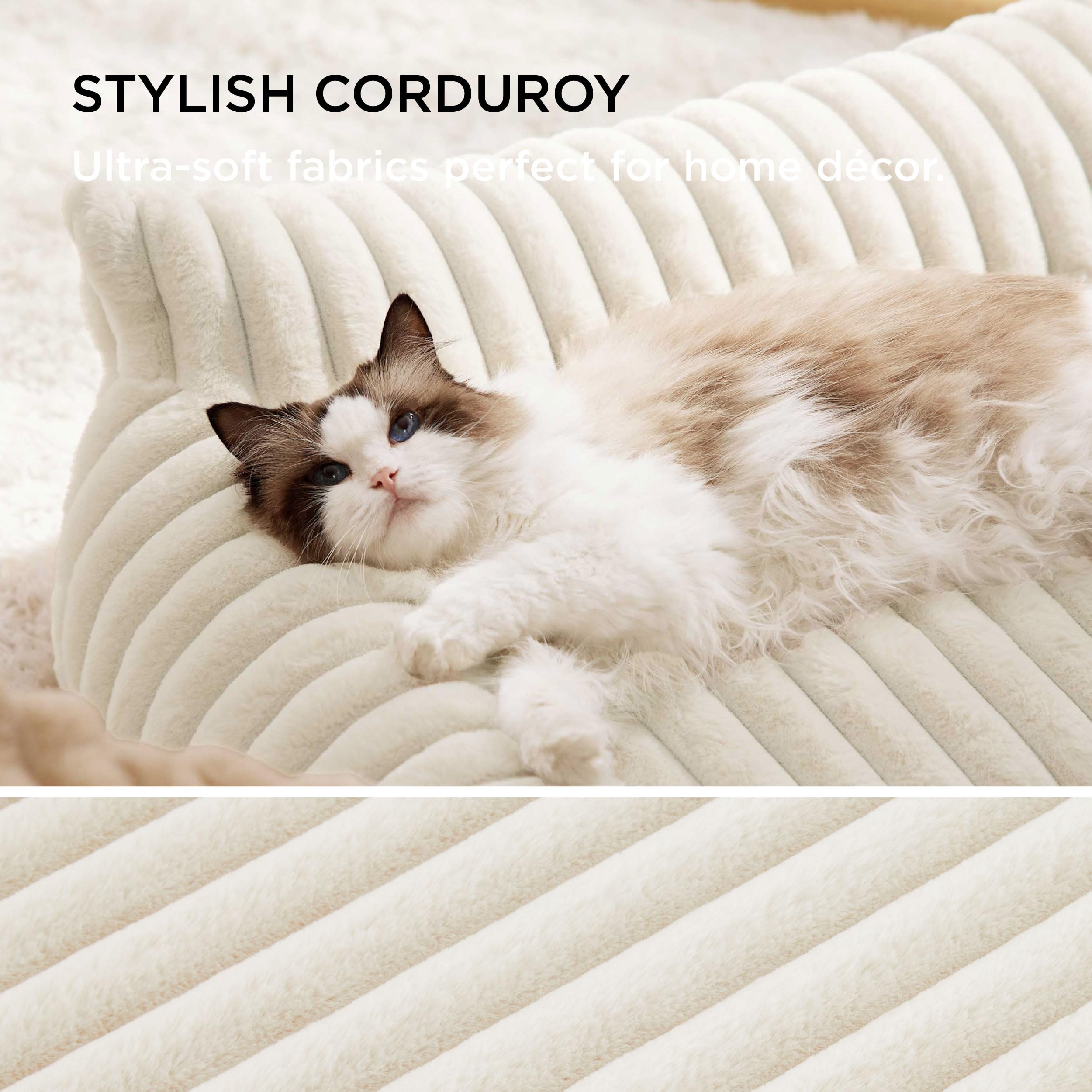 Bedsure Cute Cat Couch premium corduroy fleece yields soft warmth and luxury feel.